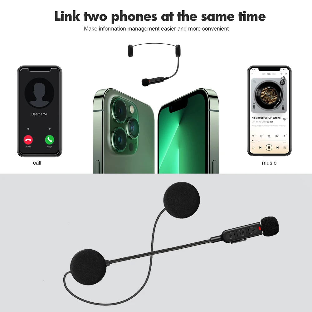 BT30 Motorcycle Helmet Headset Bluetooth 5.3 Wireless Earphone Handsfree Call Kit Stereo for Rider MP3 Music Player