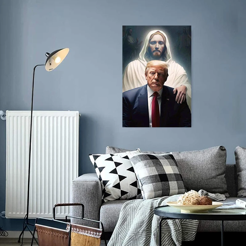 Jesus Christ guarding us Canvas Wall Art, President Trump Canvas Poster Prints for Living Room Home Decoration