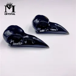 Natural Crystal Hand-carved Black Obsidian Crow Skull Statue Room Decoration Witchcraft Crystal Ornament Gift