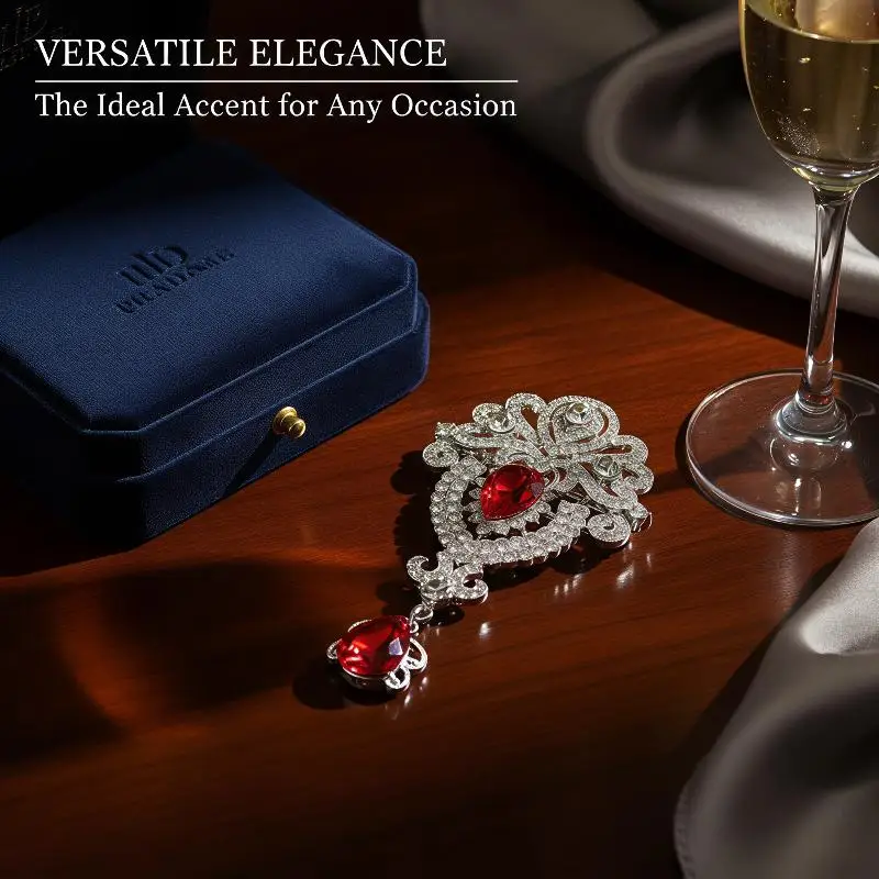 Vintage Oversized Crystal Dangle Brooch Tarnish Resistant Zinc Alloy Lapel Pin for Cheongsam Graduation Ceremony Accessory