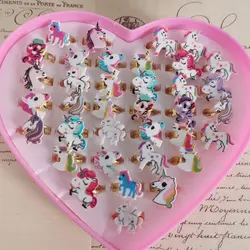 12pcs/Box Children Cute Unicorn Horse Rings Mix Style Adjustable Finger Rings Kid Baby Girl Ring Jewelry  (With box)