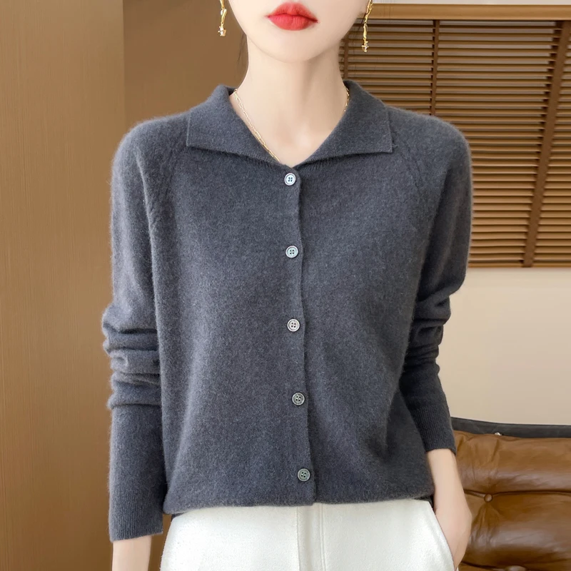 24 autumn and winter new cashmere sweater women\'s sweater 100% merino wool fashion lapel autumn warm cardigan top