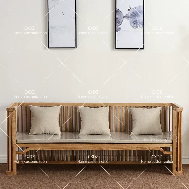 New Chinese Style Old Elm Sofa Set Living Room Solid Wood Three Seat Paint Free Antique Simple Sofa Combination