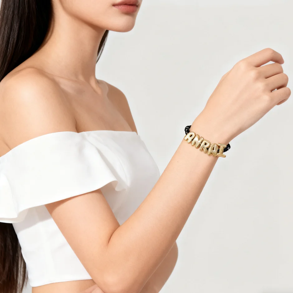 

Customized large bubble letter bracelet, personalized movable bracelet, colorful rope DIY bracelet, jewelry gift