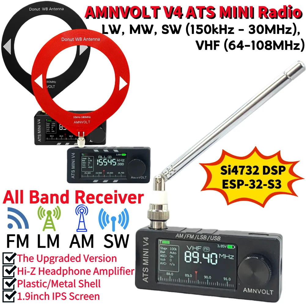 

V4 Pocket Radio AMNVOLT Mini SI4732 All Band DSP Radio with Hi-Z Headphone Amplifier Circuit FM AM SSB LSB USB Mode Receiver