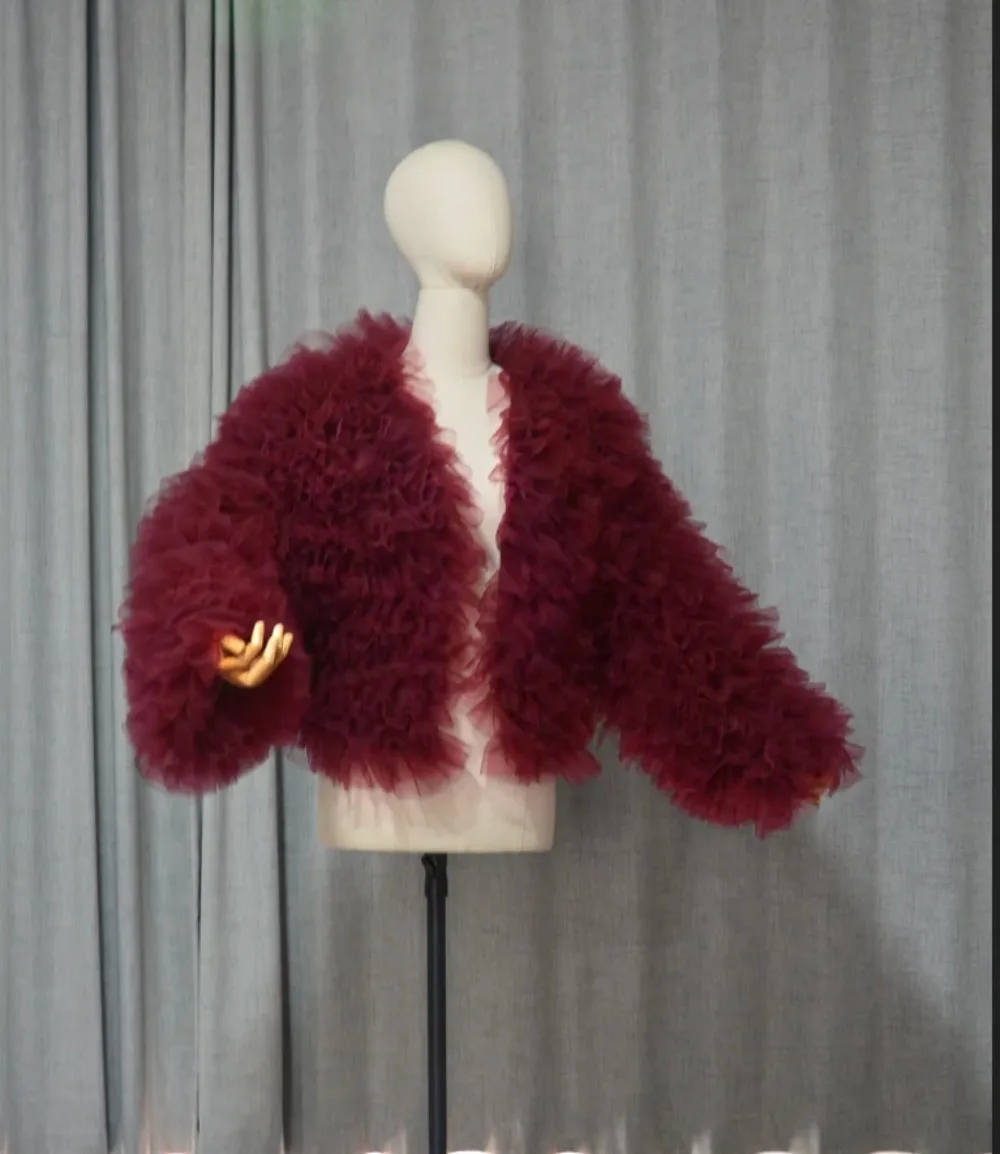 

Übergröße, verkürzte Rüschenjacke, Tembalijacke, Hochzeitsumhang, Bolero, Wickel-Brautzubehör, Duer Größe Grö