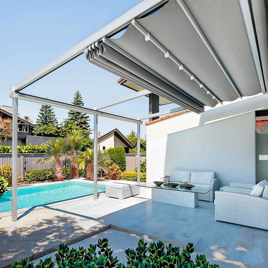 مصنع مخصص بالجملة الملحقات مقاوم للماء الكهربائية تلسكوبي الألومنيوم العريشة في الهواء الطلق المظلة حديقة جناح #1