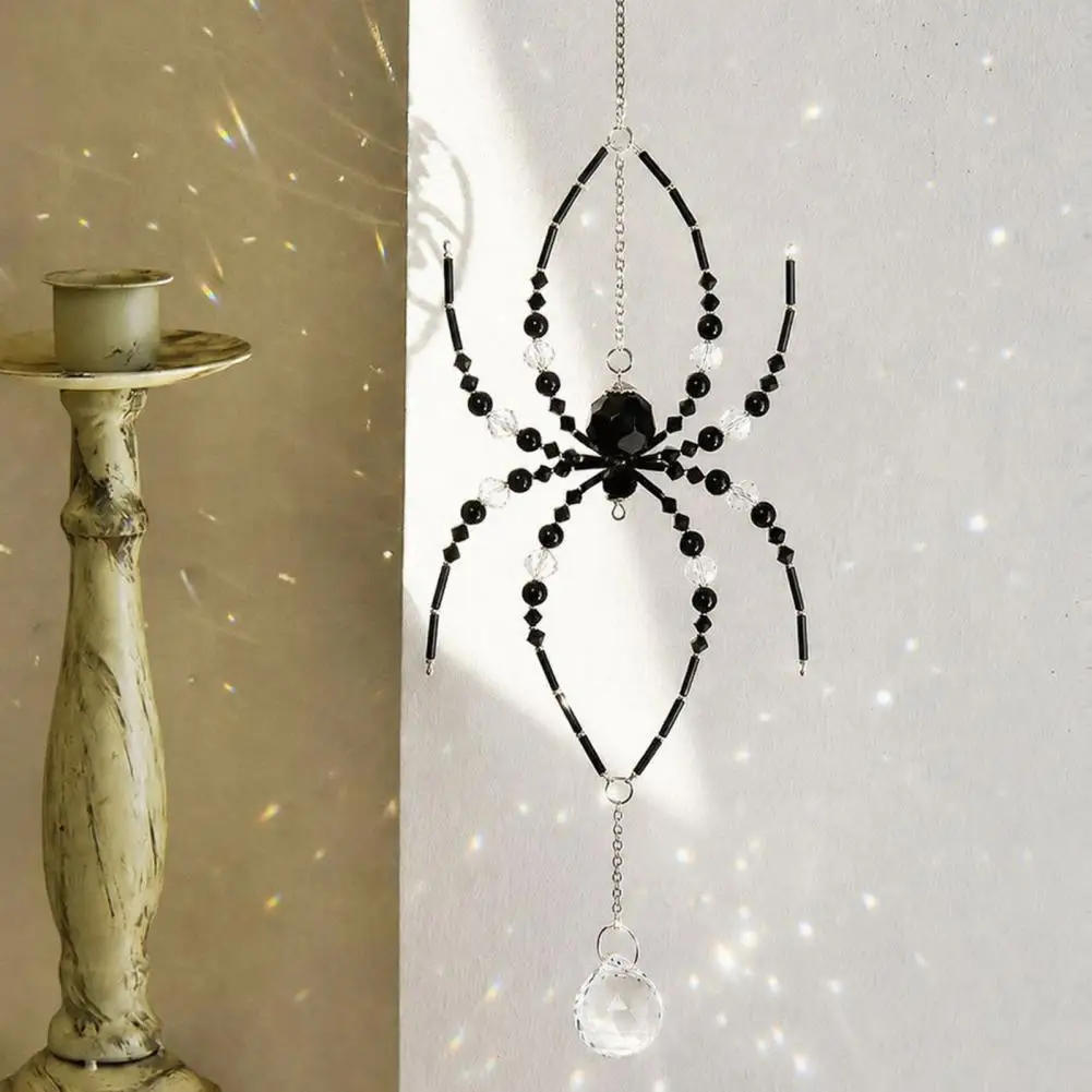 Car Rearview Mirror Ornament Glass Spider Sun Ornament Faux Beaded Hanging Decoration Sparkly Holiday Window Christmas Tree