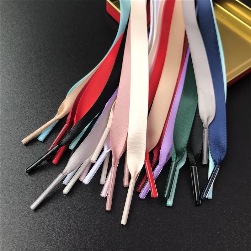 1Pair 1CM Width Satin Shoe laces Silk Ribbon Flat Shoelaces Sneakers Shoelace 15 Colors Length 80CM 100CM 120CM 150CM S2