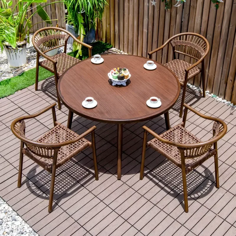 Outdoor Dining Table Set Weather Resistant Patio Furniture Garden Backyard Leisure Coffee Table And Chairs For Exterior