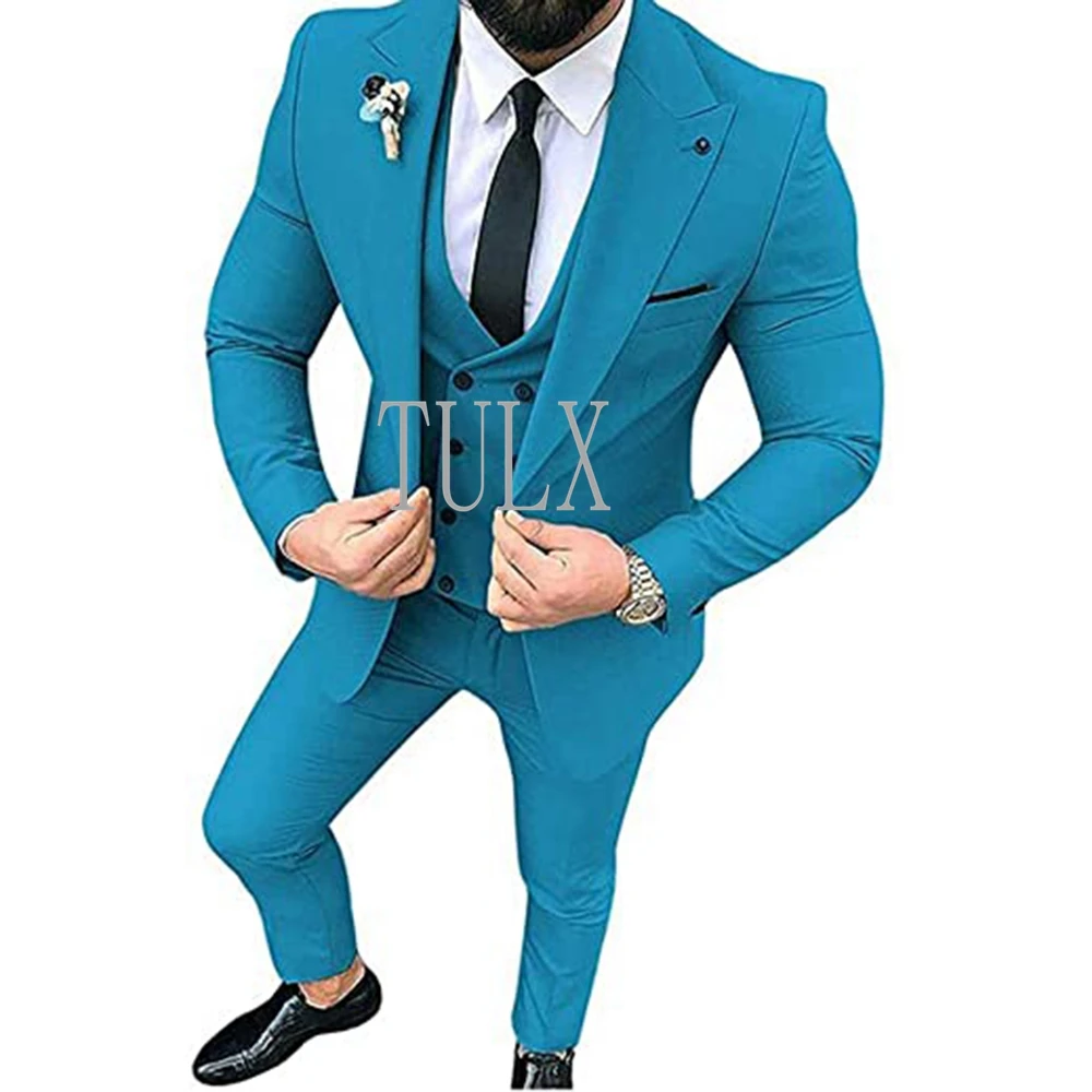 2022 Men Suits for Wedding Party Business And Casual Suit Peak Lapel 3 Piece (Blazer + Vest + Pants)Slim Fit Costume Homme