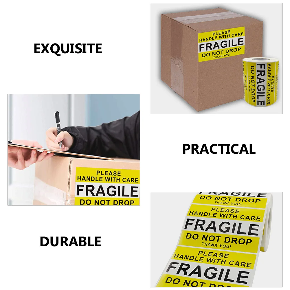 Adesivos frágeis para envio, alça móvel com etiquetas de aviso de cuidados, fita adesiva de embalagem, decalques de segurança, uso expresso