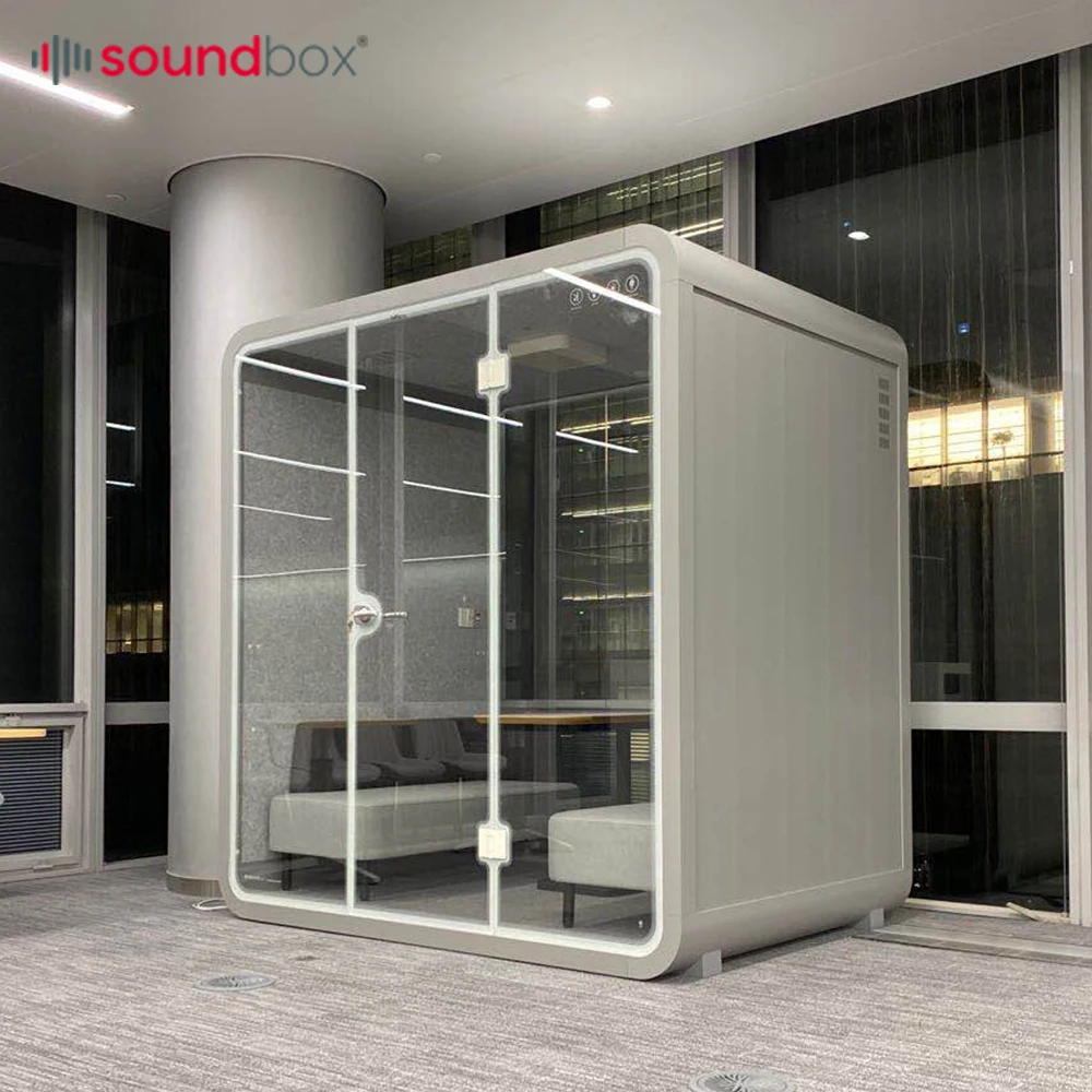 Meeting Pod Private Discussion Room 4 Seat Indoor Booth Ventilation System With Furniture Office Booth