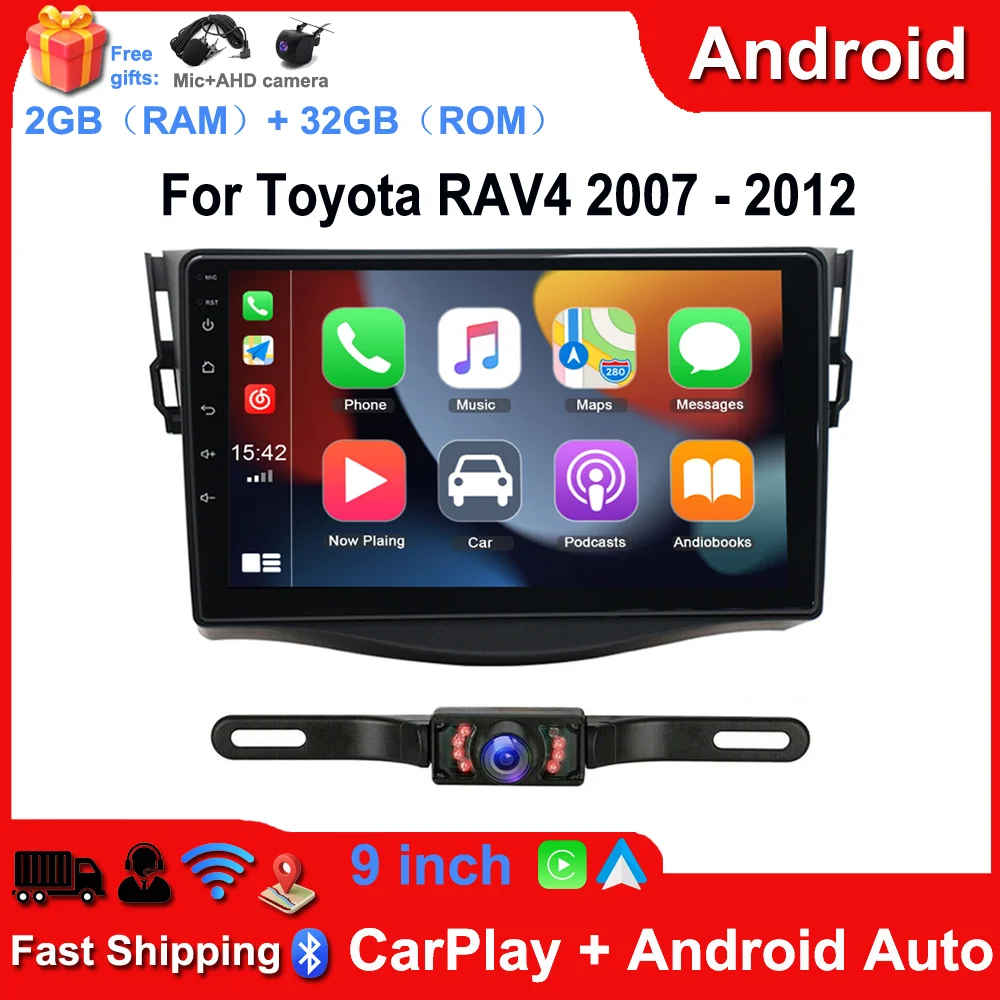 Android 13 Car Radio For Toyota RAV4 2007 - 2012 9 inch Touch Screen Fit For Carplay StereoAndroid Auto/Hi-Fi Audio/Bluetooth