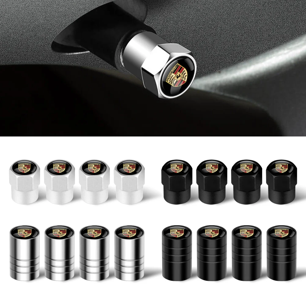 4pcs Car Wheel Tire Valve Cap Tyre Rim Stem Cover Airdust Waterproof For Porsche Boxster Cayenne Panamera Carrera-GT 918-Spyder