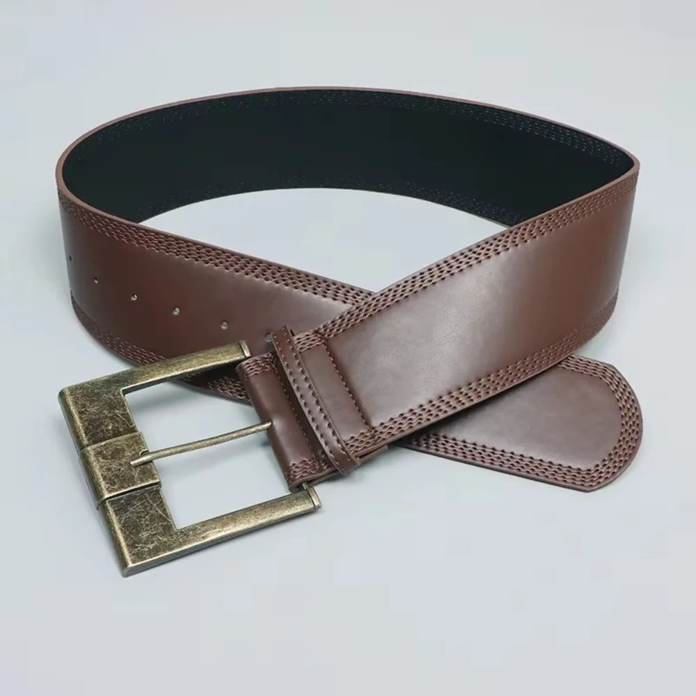 고품질 빈티지 와이드 웨이스트밴드 펑크 스타일 단색 여성 벨트 메탈 버클 PU 가죽 그런지 벨트 여성용