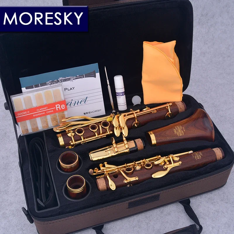 MORESKY Профессиональный кларнет из красного дерева, палисандр bB, позолоченный, 18 клавиш, массив дерева, Сиб, кларнет M151 MORESKY Профессиональный кларнет из красного дерева, палисандр bB, позолоченный, 18 клавиш, массив дерева, Сиб, кларнет M151