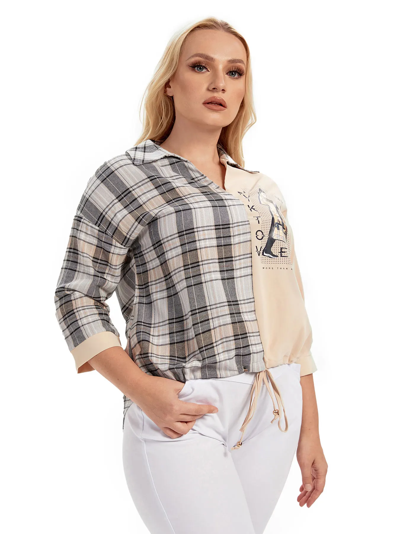 

Женская тканая рубашка с лацканами больших размеров обеспечивает категории женской одежды