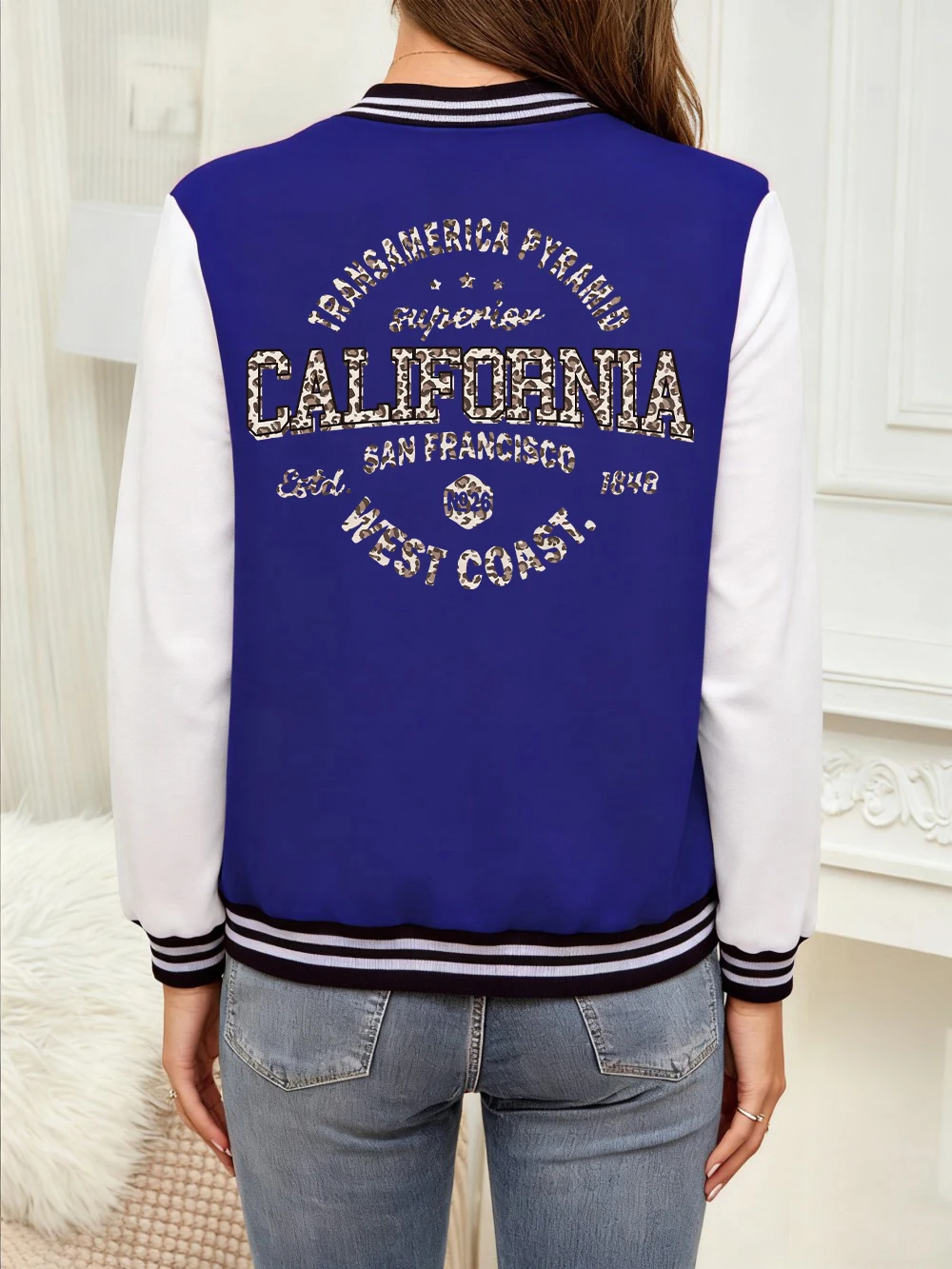 

Калифорния, Франско, бейсбольный трикотаж с леопардовым принтом, женские хлопковые удобные пальто, базовые куртки с карманами, зимняя теплая одежда