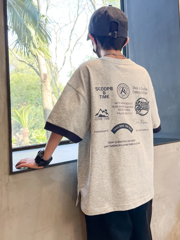 cresry-t-shirt-a-maniche-corte-alla-moda-per-ragazzi-in-misto-cotone-e-poliestere-stile-coreano-top-estivo-abbigliamento-per-bambini-cool-e-di-tendenza