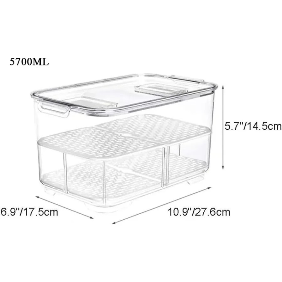 

Fridge Produce Saver Containers Storage Bins for Freezer With Lids and Removable Drain Tray Fresh Keeper Organizer 2 Pack
