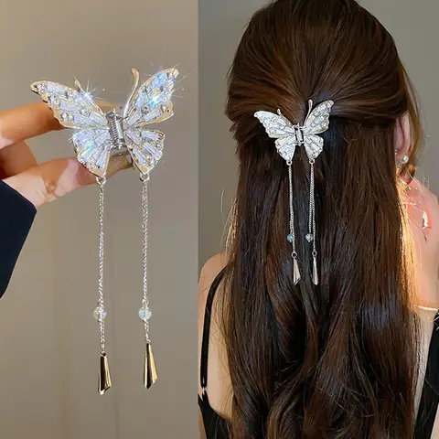 1pc Fashion Women's Butterfly Tassel Hair Accessory for Daily Holiday Exquisite Rhinestone Headpiece Elegant Cute Girl Hair Clip