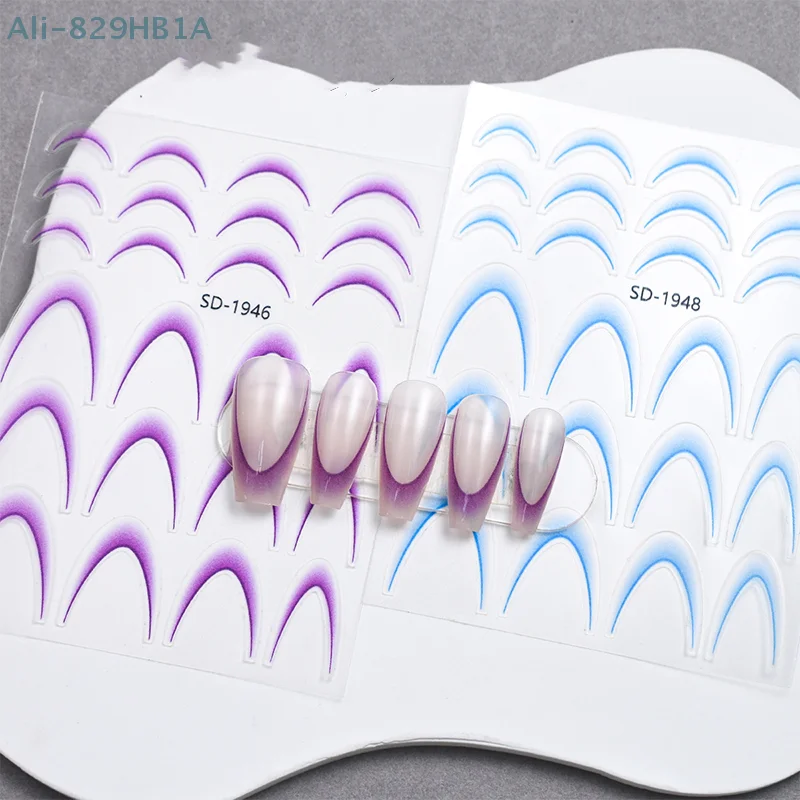 Красочные французские градиентные наклейки для дизайна ногтей, смешанные размеры, наклейки для ногтей, ползунки, маникюрные аксессуары для украшения ногтей «сделай сам»