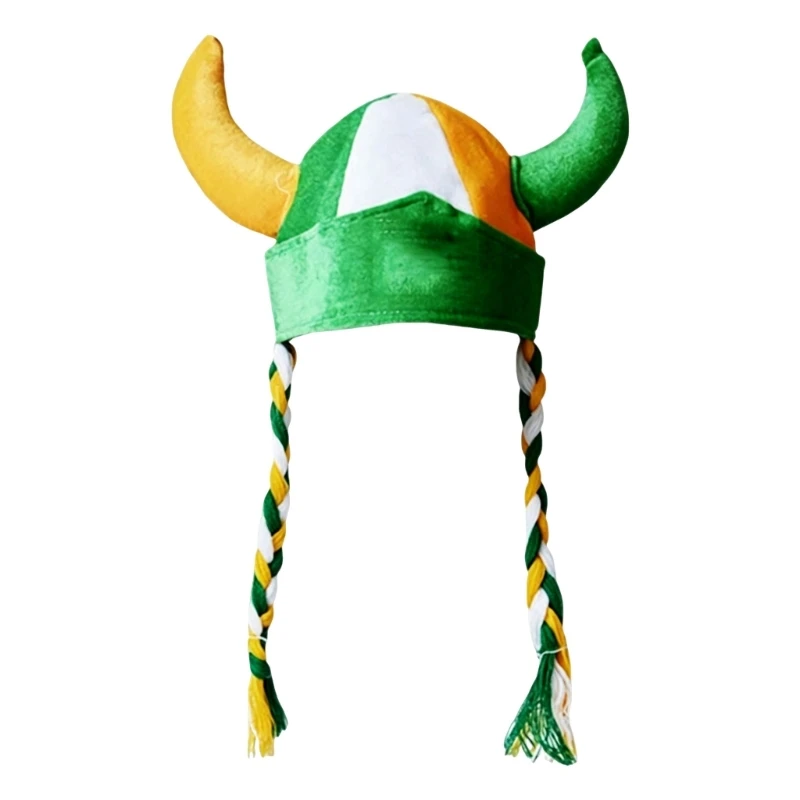 Q39C Party Costume Headwear Soft Fabric Horn Hat with Plaits for Theme Party Photos and Stage Show Wear