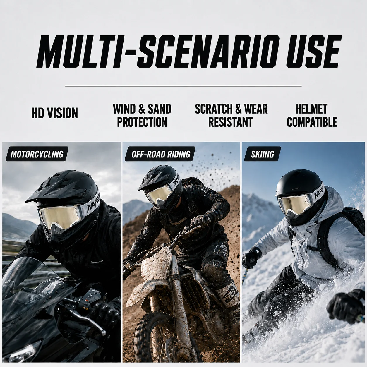 Professional Motorcycle Off-Road Goggles, Impact Resistant Wind & Sand Proof Eyewear for ATV Riding