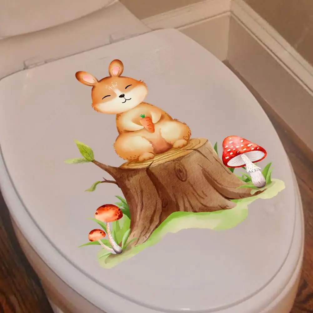 

Durable Bathroom Sticker Squirrel Pine Mushroom Toilet Sticker Waterproof Pvc Wall Art Decal for Bathroom Room Decor Pine