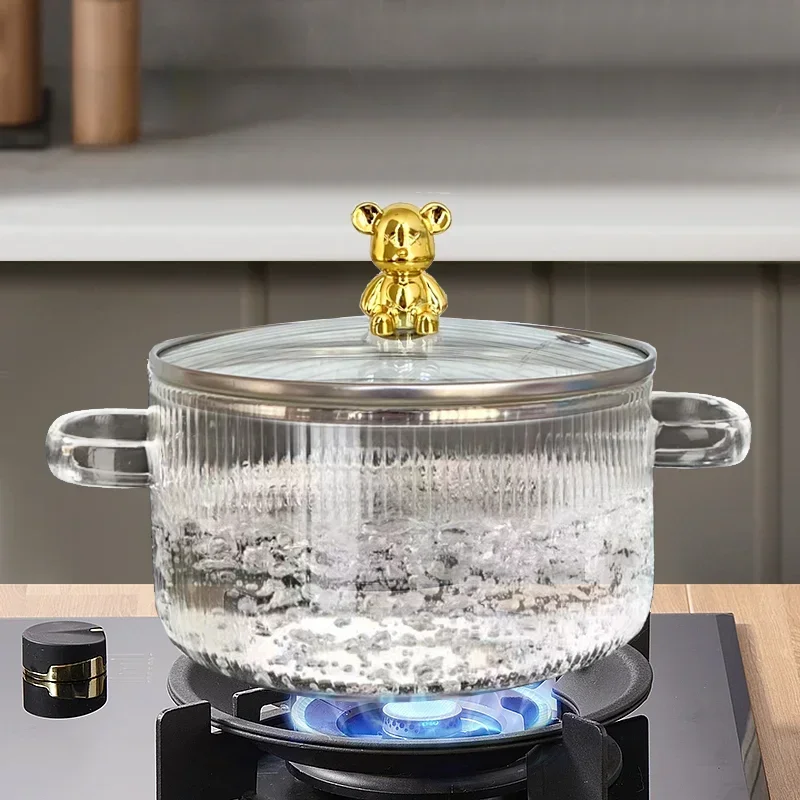 New Household Large Soup Bowl Salad Bowl with Lid Instant Noodle Bowl Can Directly Cook Binaural Glass Pot