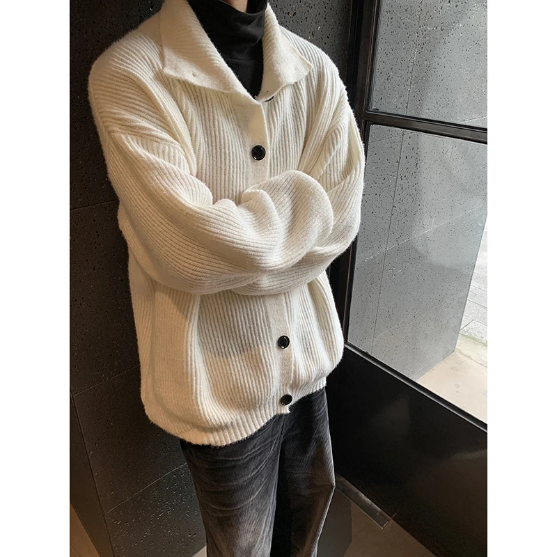 Solid Cardigan Sweater Men Korean Lazy Leisure Knitted Sweaters Hip Hop Streetwear Loose Simple Knitwear Coat Male Clothes