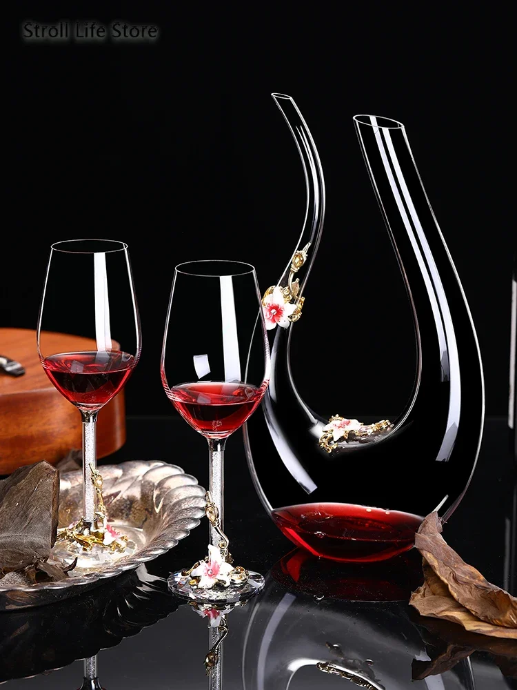 Creative Crystal Diamond Red Wine Cup Goblet Cocktail Glass Leather Box Nordic Wine Set Wedding Glasses Szklanki Gift Box FJ038