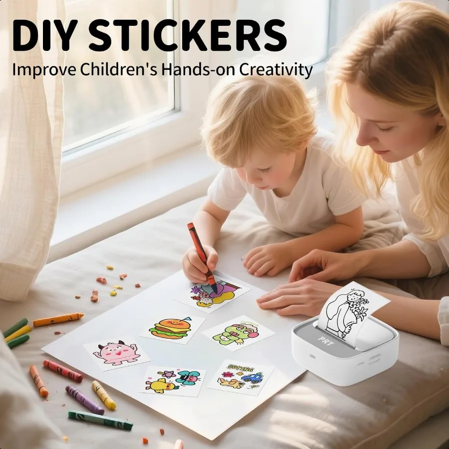 ミニステッカープリンター ポータブルサーマルプリンター ステッカー用紙1ロール付き ステッカーメーカー Bluetoothラベルプリンター 学習用