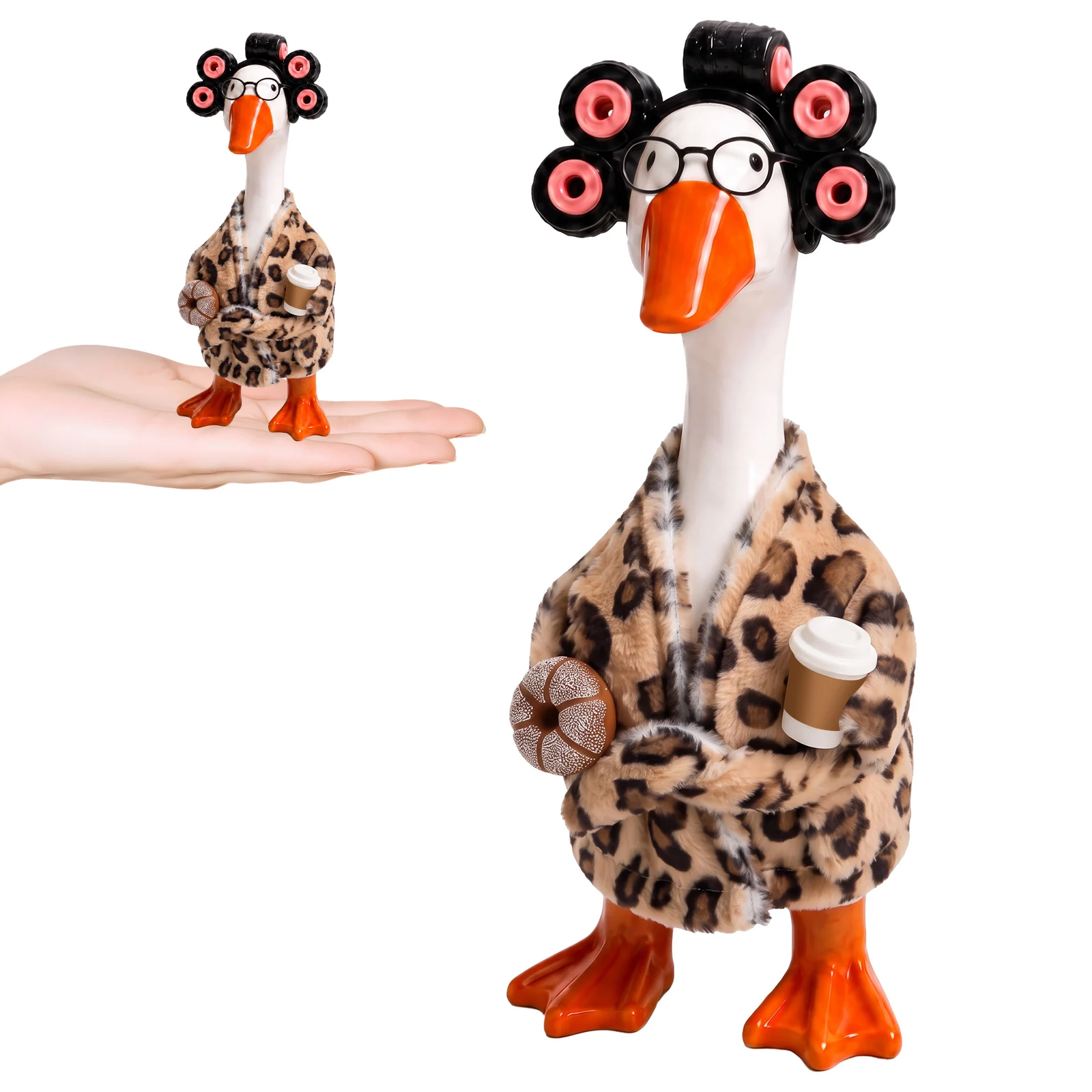 7 Inch Desk Goose Outfit with Curler Bathrobe Style Mini Desktop Goose Clothes Lady's Porch Goose Outfit Set for 7