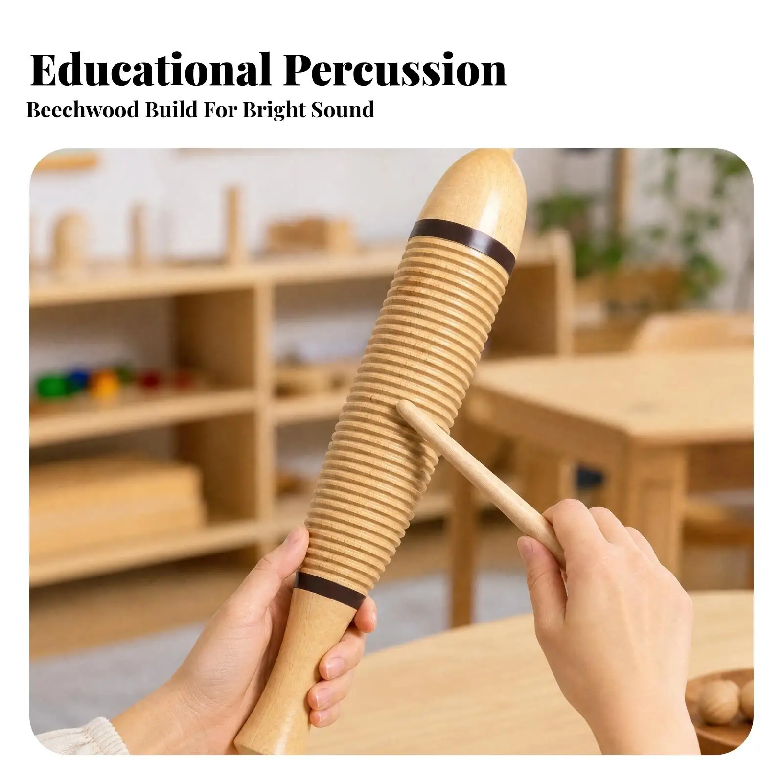 Wooden Frog Sound Maker with Scraper Stick for Kids Musical Education and Parent Child Play