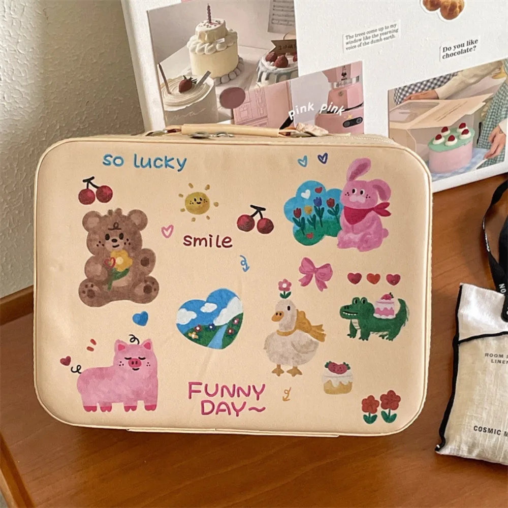 Cute Print Cosmetic Bag High Quality PU With Handle Makeup Box Waterproof Skincare Sorting Box