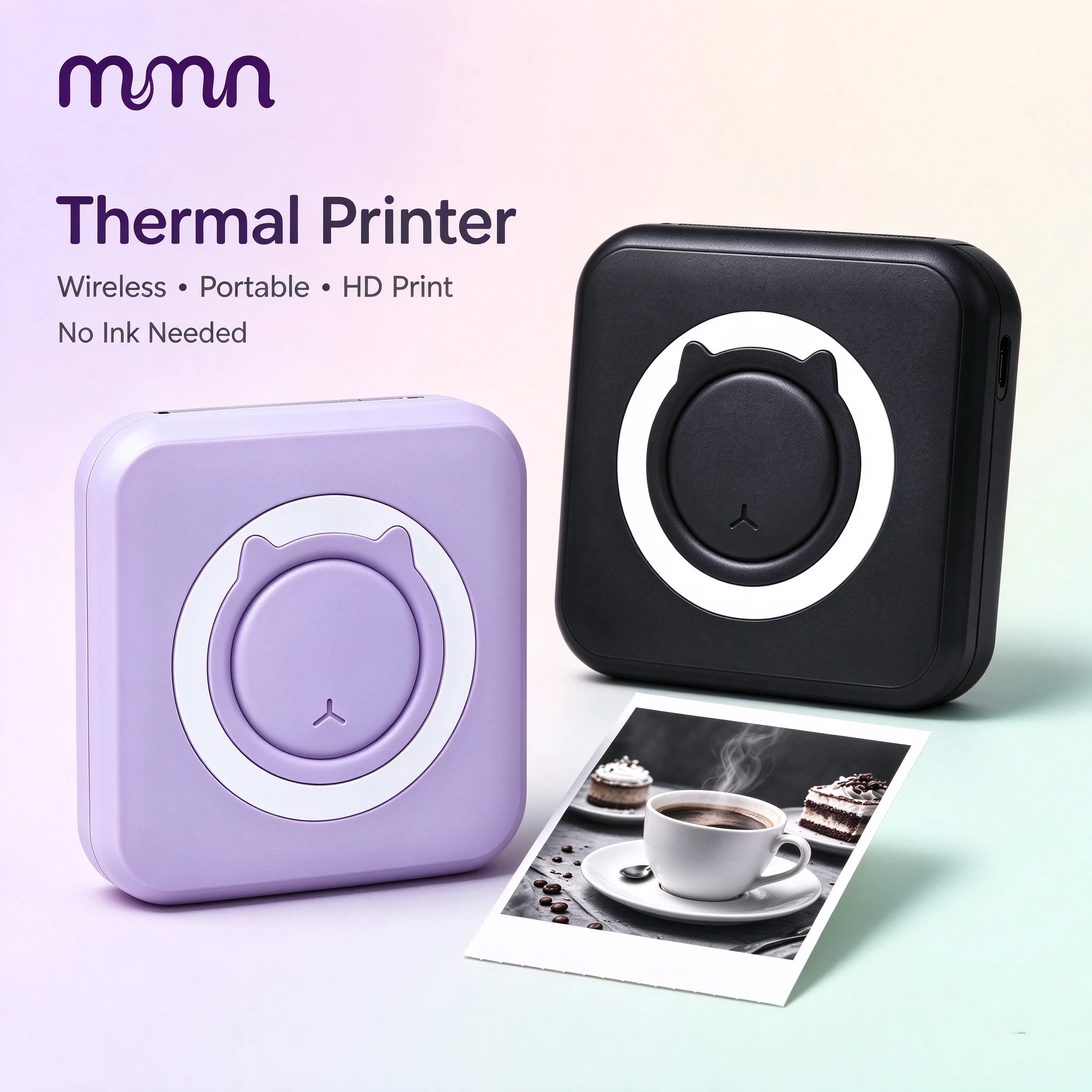 Mini Printer Inkless Sticker Thermal printer Free Cut Small Pocket Printer Portable Thermal Printer for Photo Journal Notes Memo