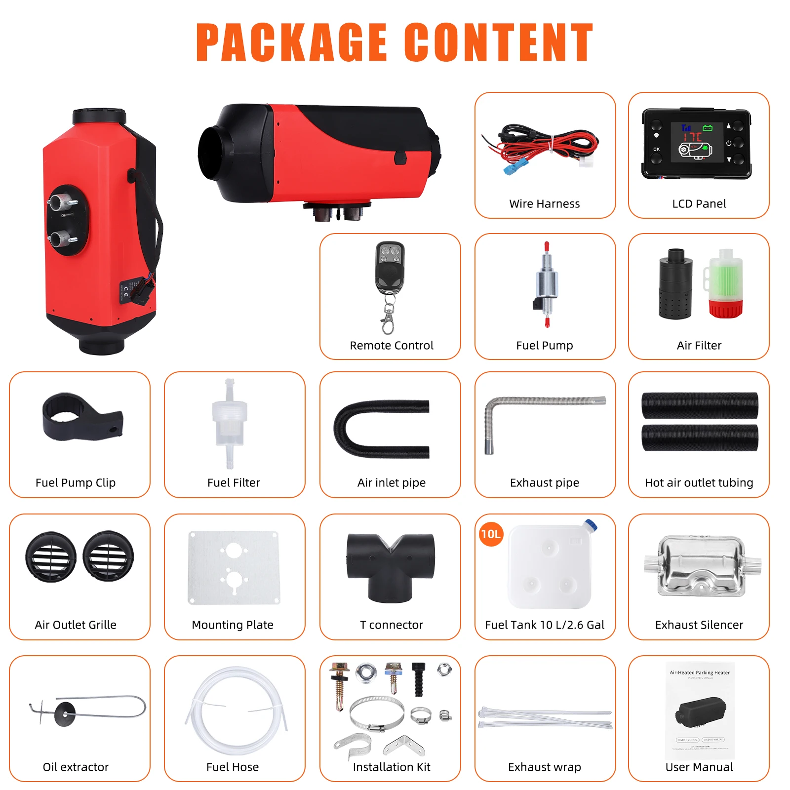 12V 5KW Diesel Air Heater with Remote Control and LCD Display Diesel Heater Portable Diesel Heater for Car RV Trailer Van Boat