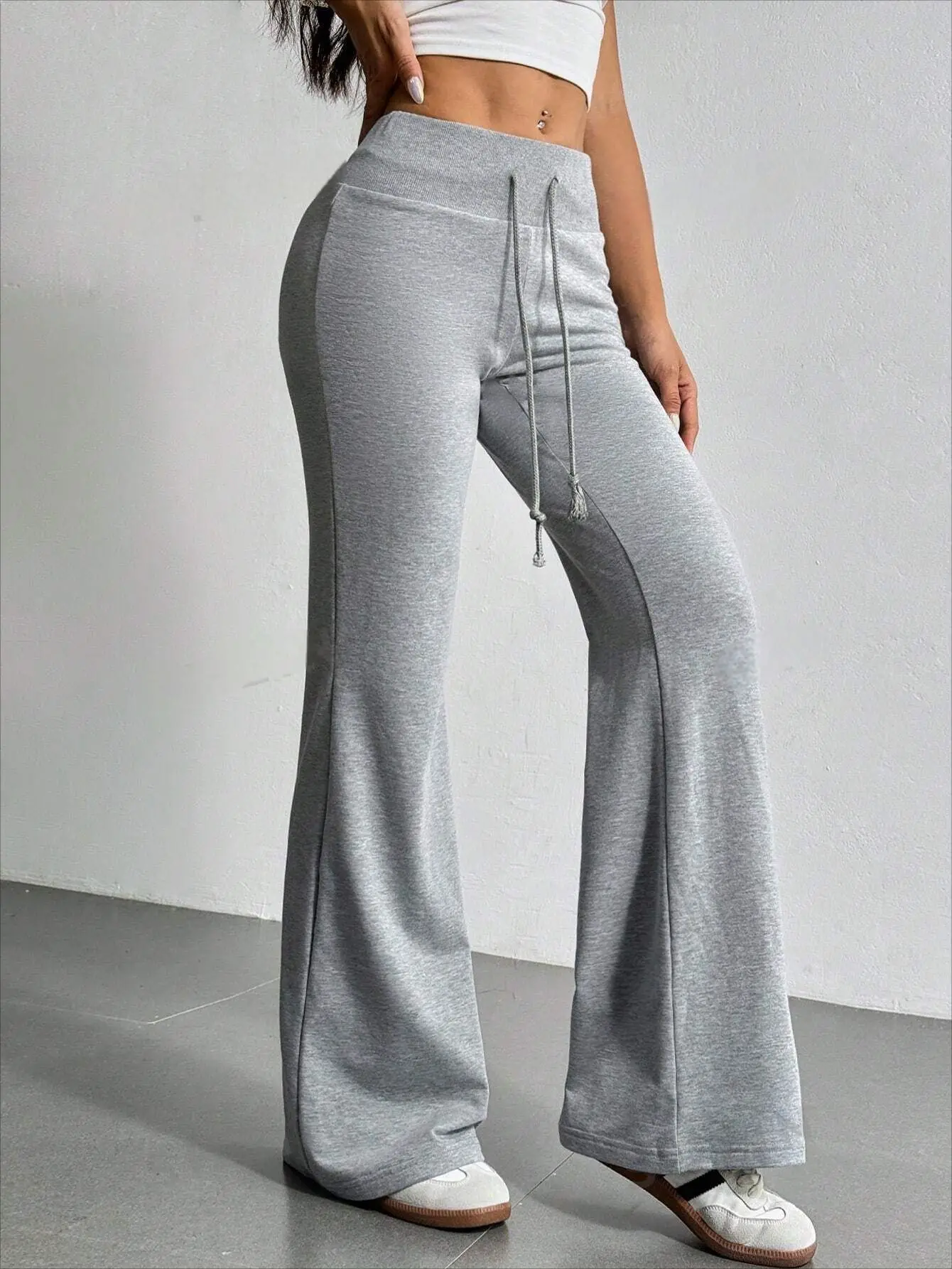 Herfst en winter nieuwe effen kleur trekkoord dames bell-bottoms casual mode-dressing