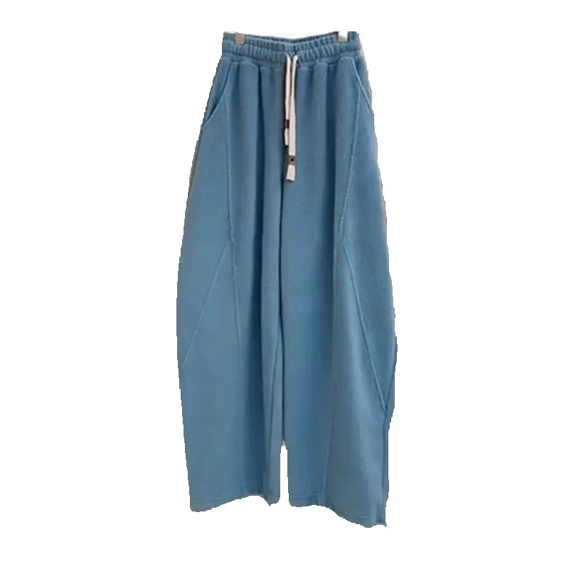 

Thick Velvet Womens Pants Casual Drawstring Loose Wide Leg Women Trousers Winter Stylish Elastic Waist Radish Pants