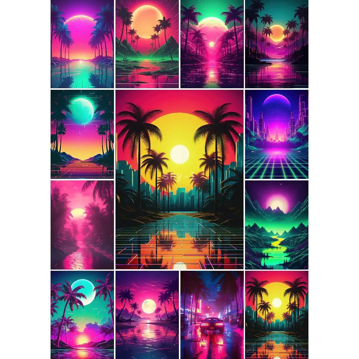 Retro Culture Abstract Synthwave Visions Poster  Vibrant Wall Art Print for Modern Home Decor