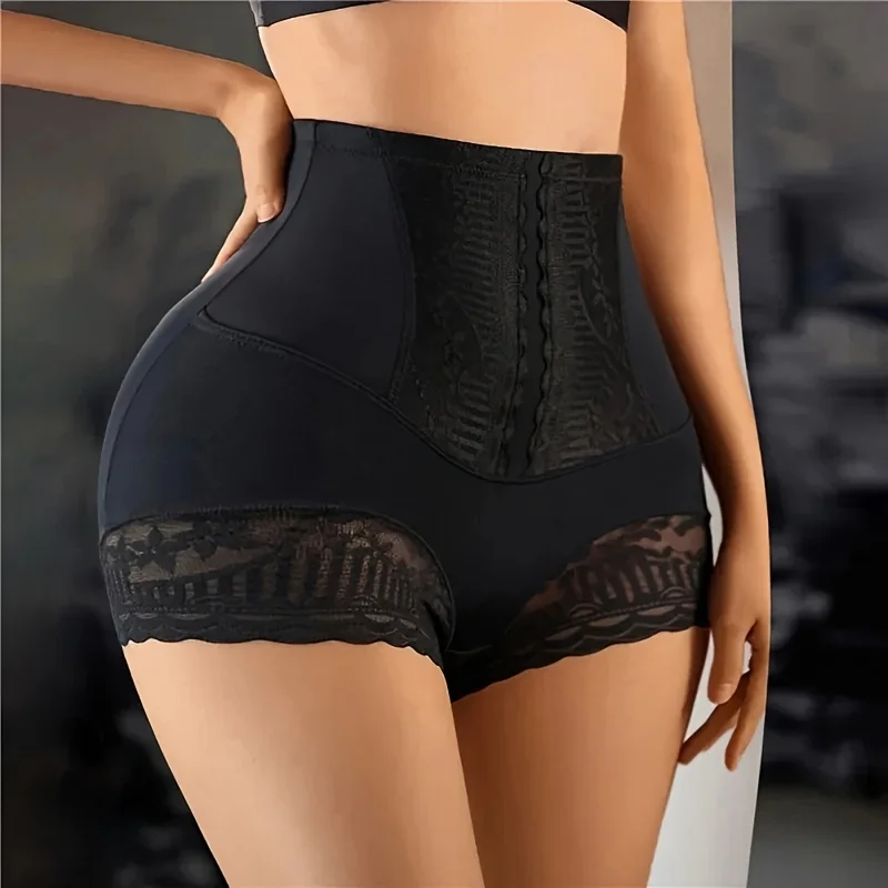 Women 1Pc High Waist Seamless Postpartum Shapewear Underwear Contrast Lace Slim Fit Elastic Waistband All Season Comfort Casual Shaping Panties