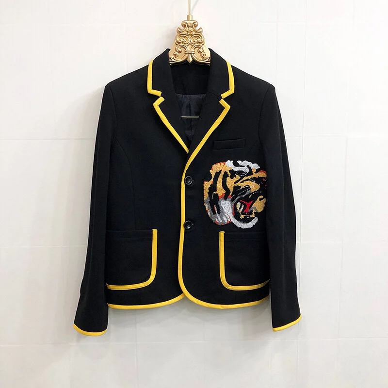 New Tiger Embroidered Suit Men's Fashion Casual Coat Youth Trend Personalized Suit Autumn Top Autumn Jacket Coat