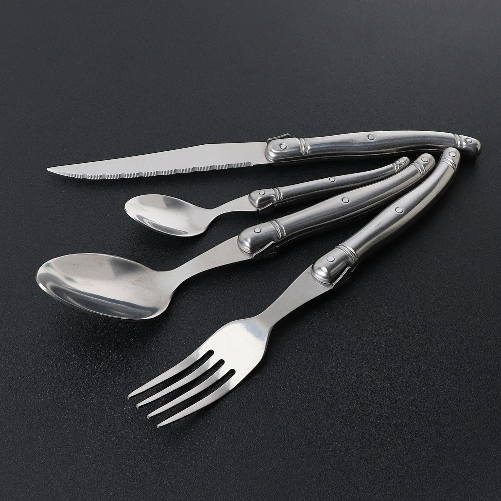 4pcs/set Silverware set Stainless Steel Silver Flatware Hollow Handle Steak Knife Table Fork Dinner Spoon Teaspoon