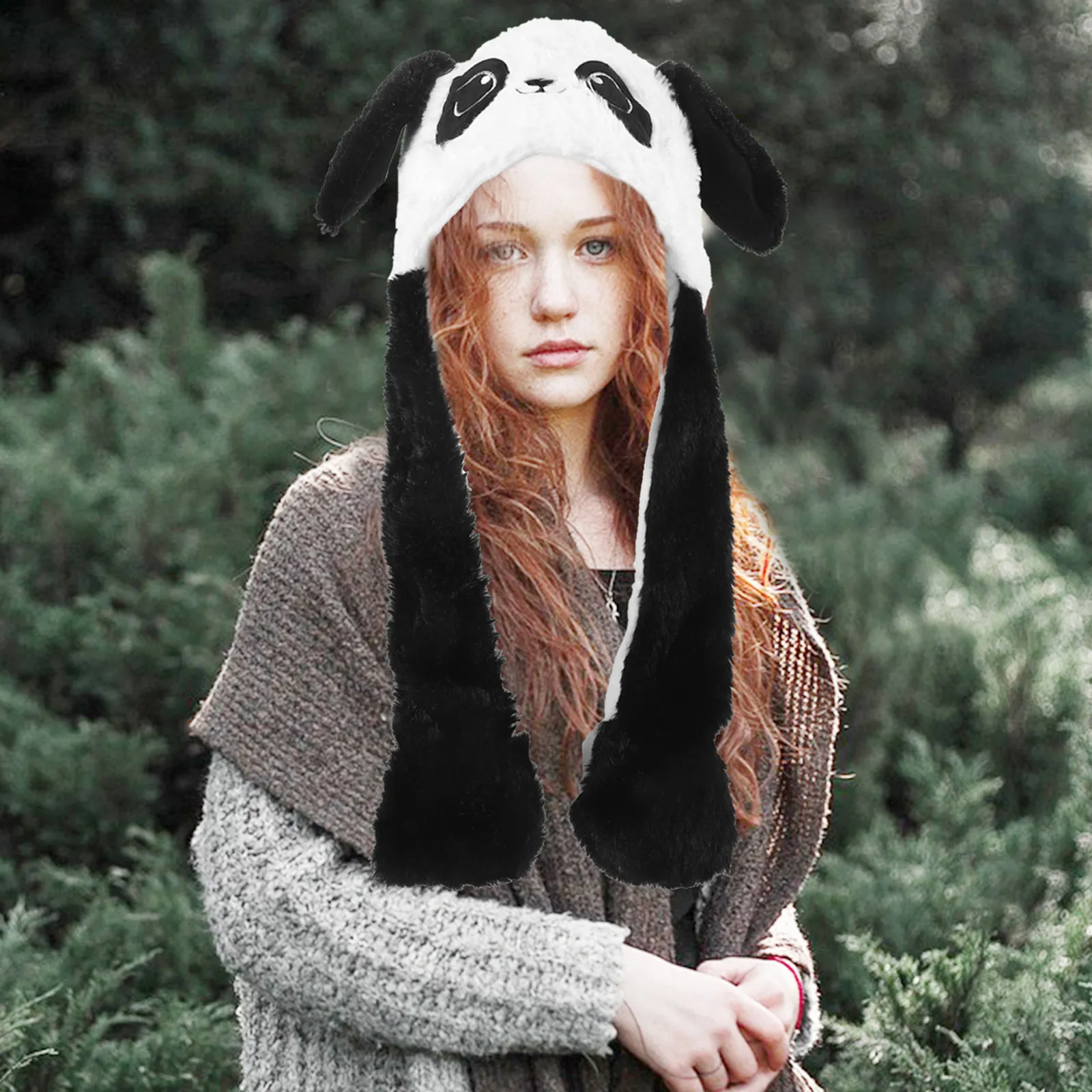 Panda Ear Moving Hat Soft Comfortable Cute Animal Ear Hat for Cosplay Party Women Girls Kids Warm Winter Accessory