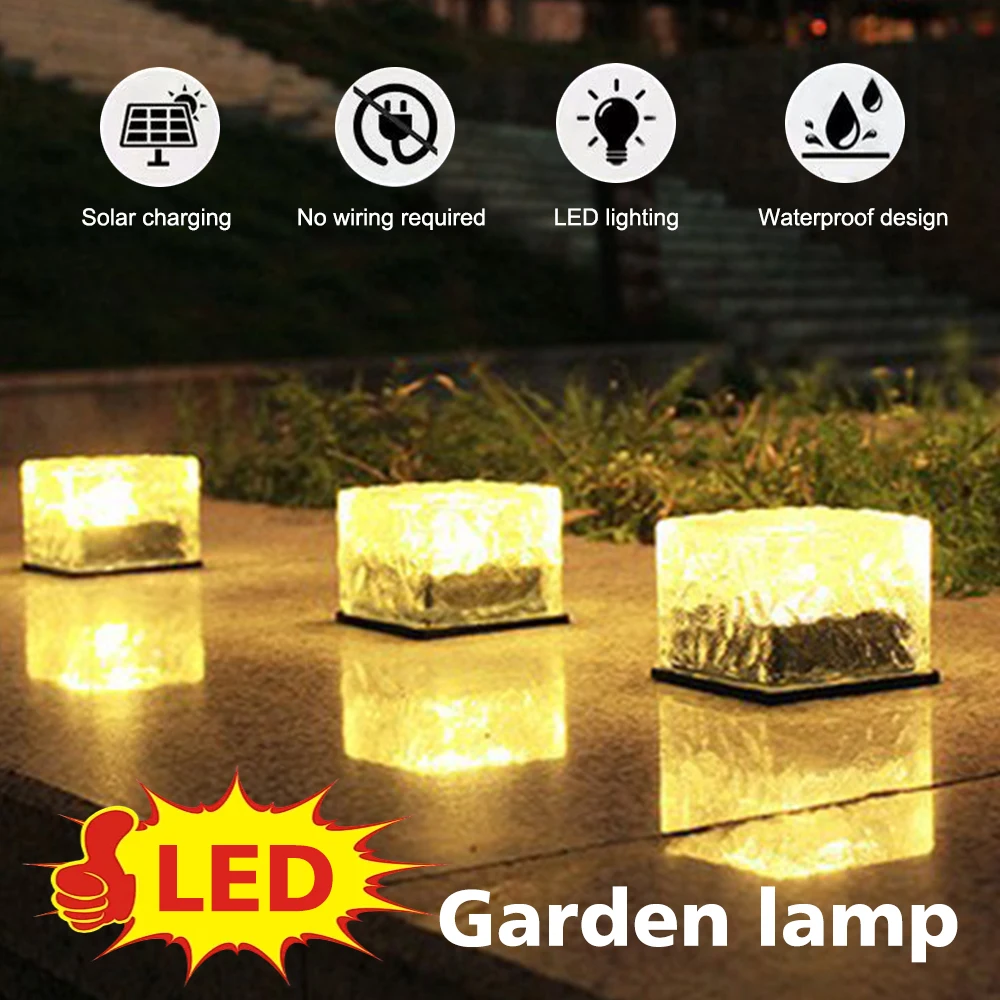 1pc Ice Cube LED Solar Lights Waterproof Christmas Outdoor Landscape Lawn Lamp Stair Brick Light for Garden Decor Lighting