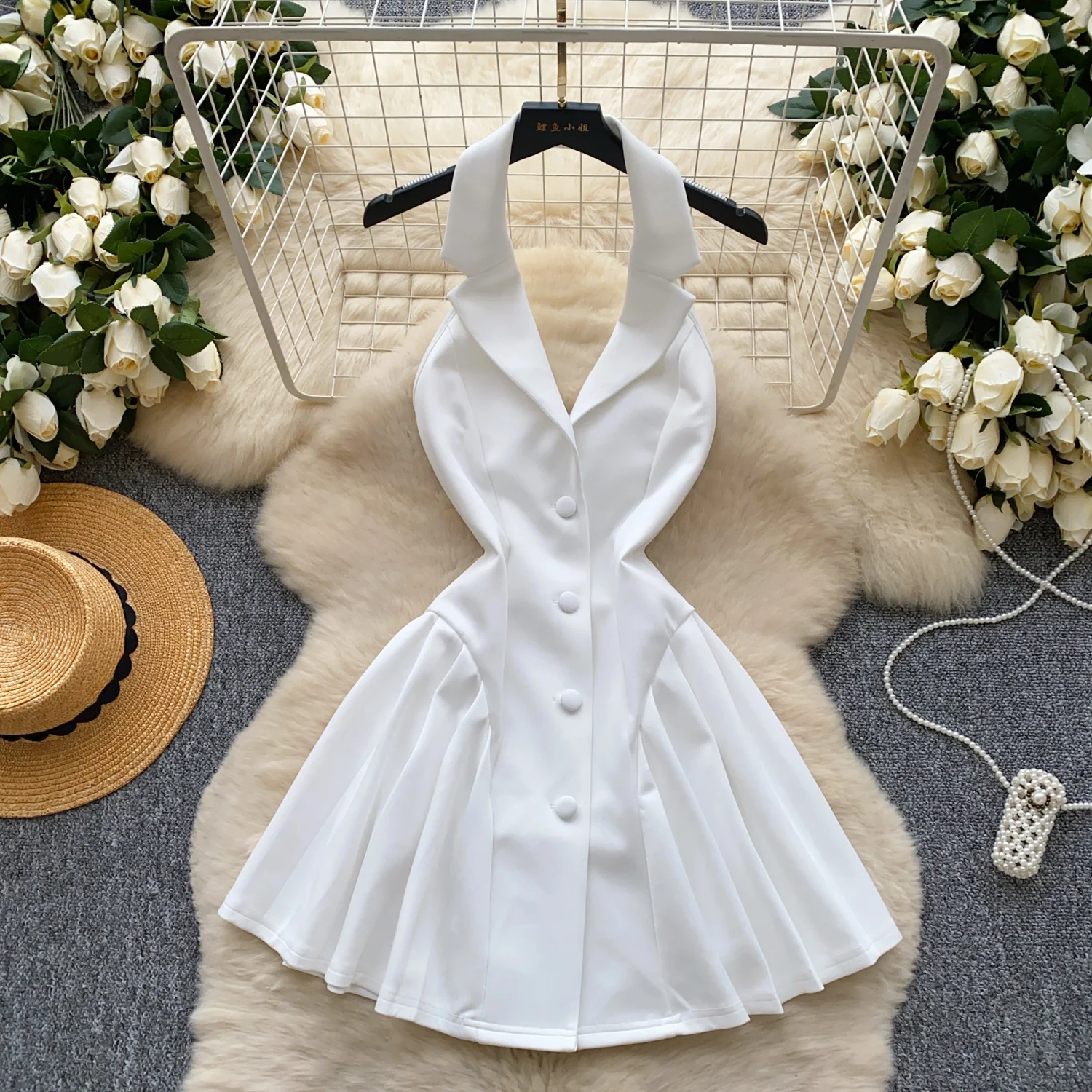 Chic Sexy Notched Single Breasted sleeveless Fairy A-line ball gown Vestido Summer Vacation Women Boho Sundress