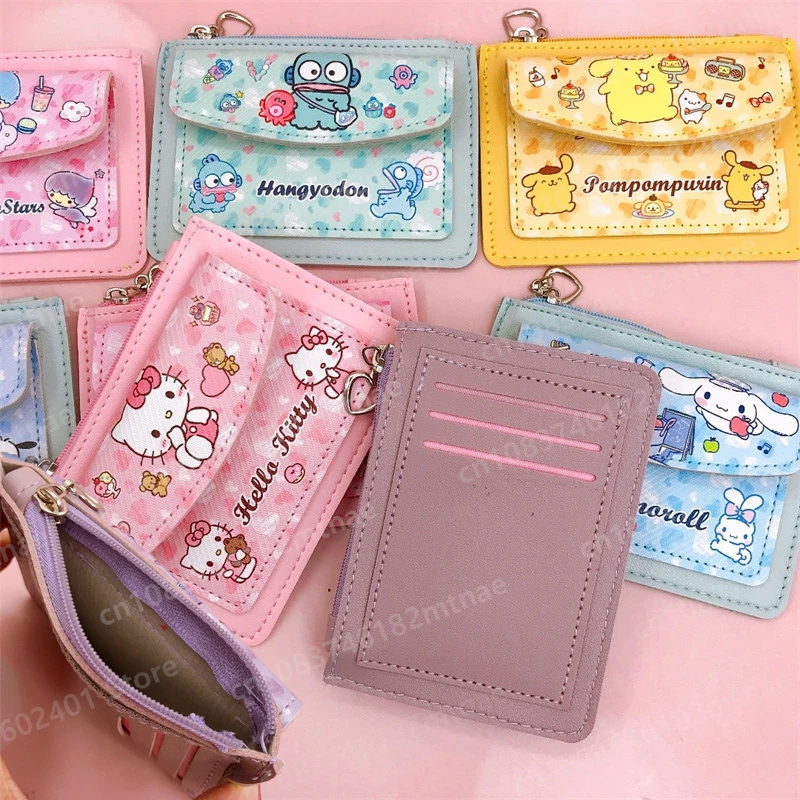 

Cartoon Hellos Kittys Kuromis Student Card Case Coin Wallet with Multi-card Slot Three-layer Portable Card Bag Wallet Kids Gifts