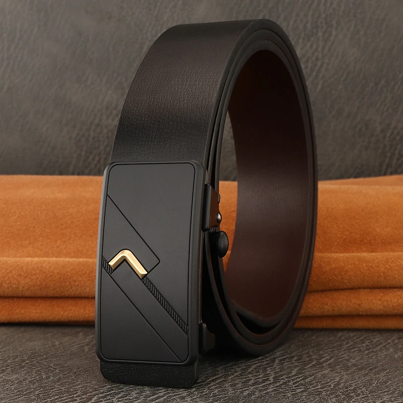 Automatic Buckle Black Fashion Belts Men High Quality Luxury Brand Genuine Leather Waist Strap No Teeth Or Holes Jeans Waistband